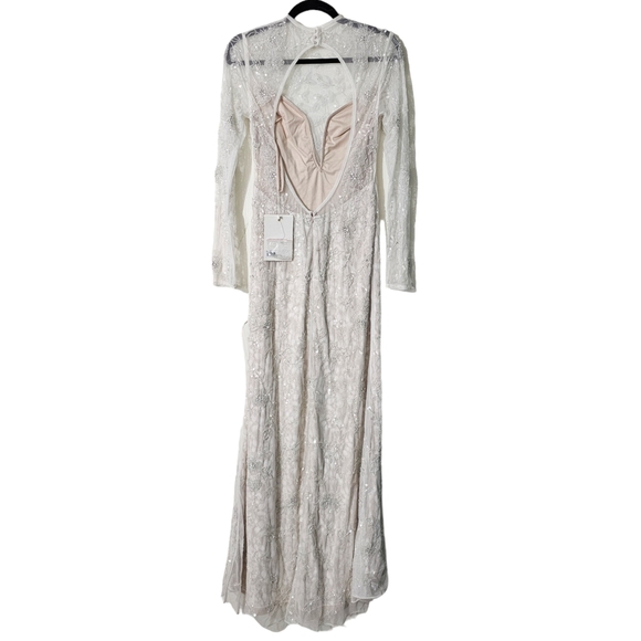 MAC DUGGAL Long Sleeve Foral Embellished White Wedding Gown Bridal Dress Size 4 - Picture 5 of 11